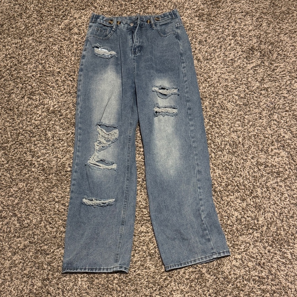 SHEIN Blue Distressed Boyfriend Jeans